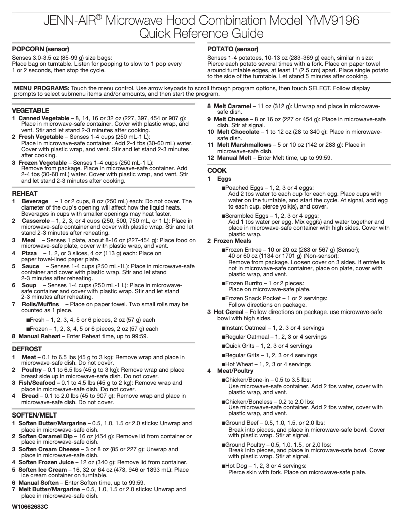 Page n°1 - Manuel utilisateur JennAir YJMV9196CS