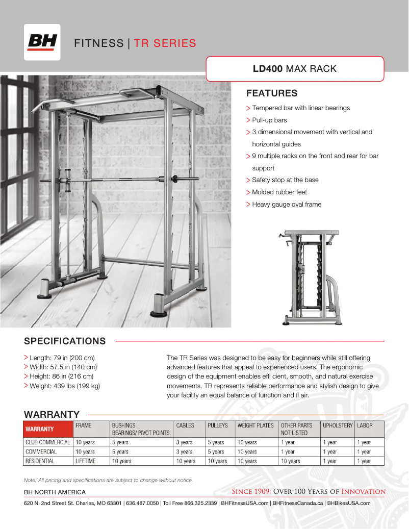 Page 1 de la notice Fiche technique BH Fitness LD400