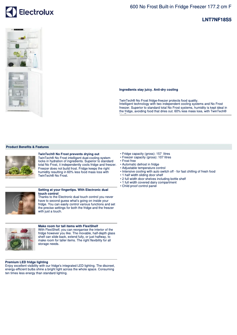 Página 1 del manual Ficha técnica Electrolux LNT7NF18S5