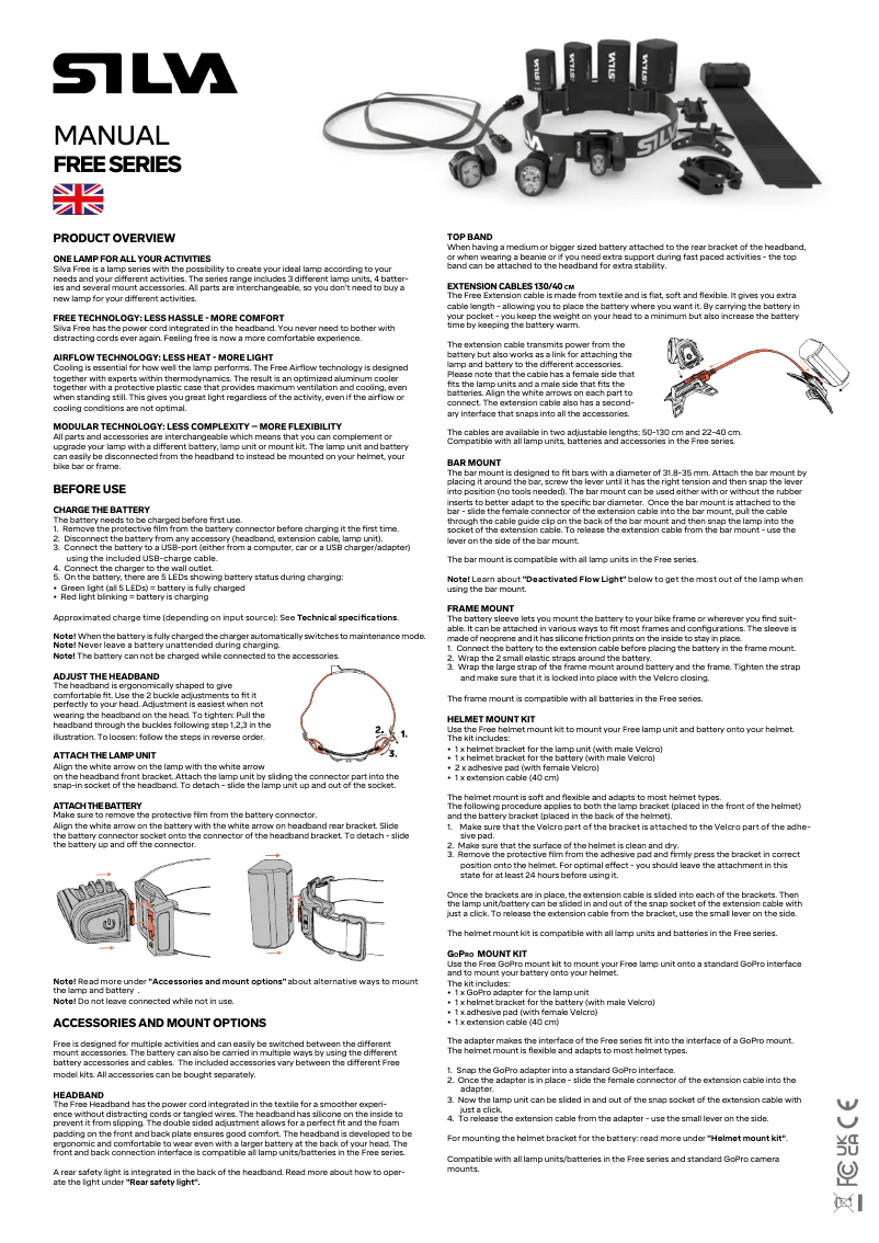 Page 1 de la notice Manuel utilisateur Silva Free 1200 XS