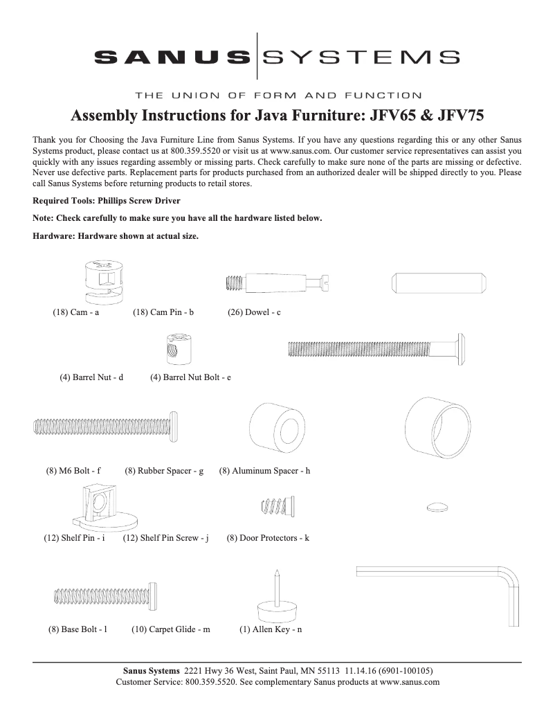 Page 1 de la notice Manuel utilisateur Sanus JFV65