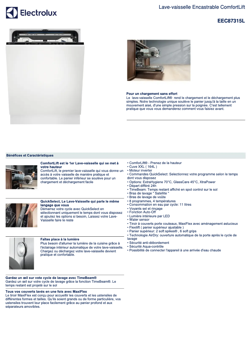 Página 1 del manual Ficha técnica Electrolux EEC87315L