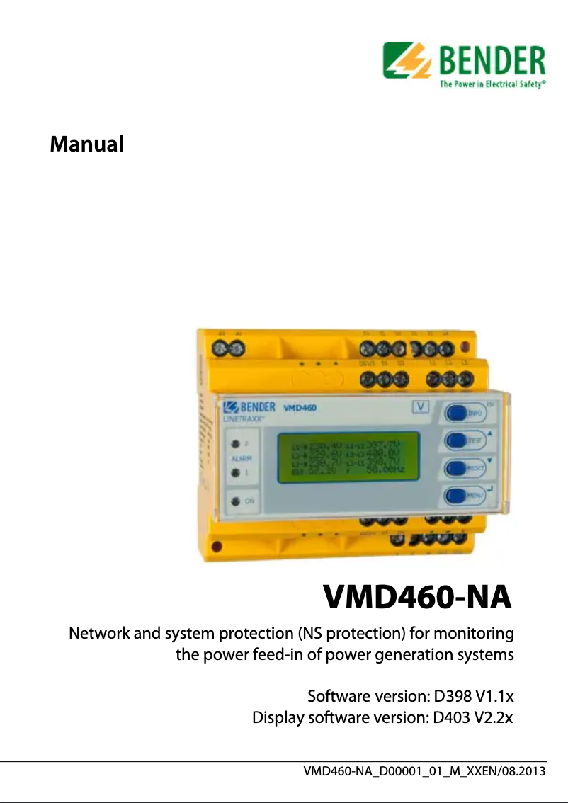 Page n°1 - Manuel utilisateur Bender VMD460-NA