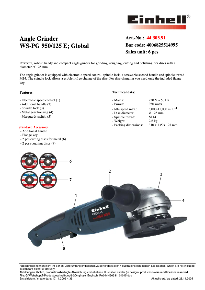 Image de la première page du manuel de l'appareil WS-PG 950/125 E