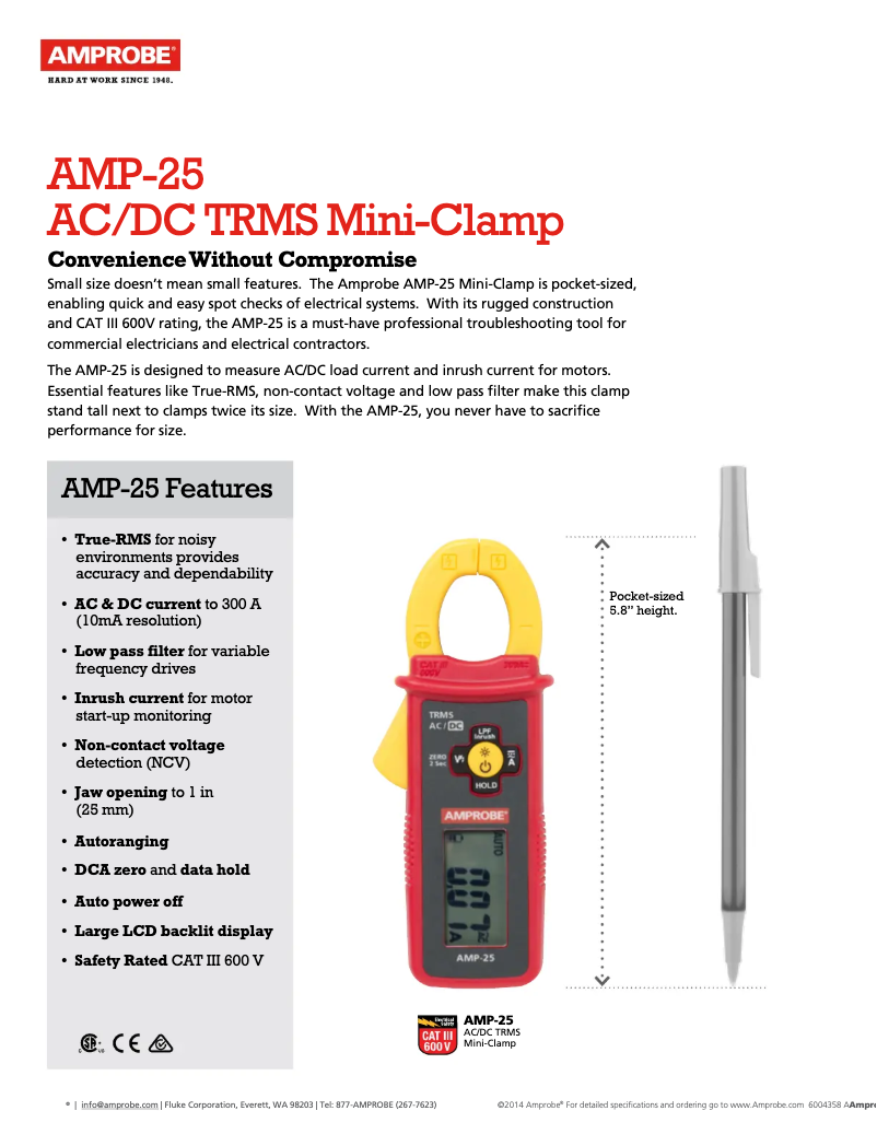 Page 1 de la notice Fiche technique Amprobe AMB-25