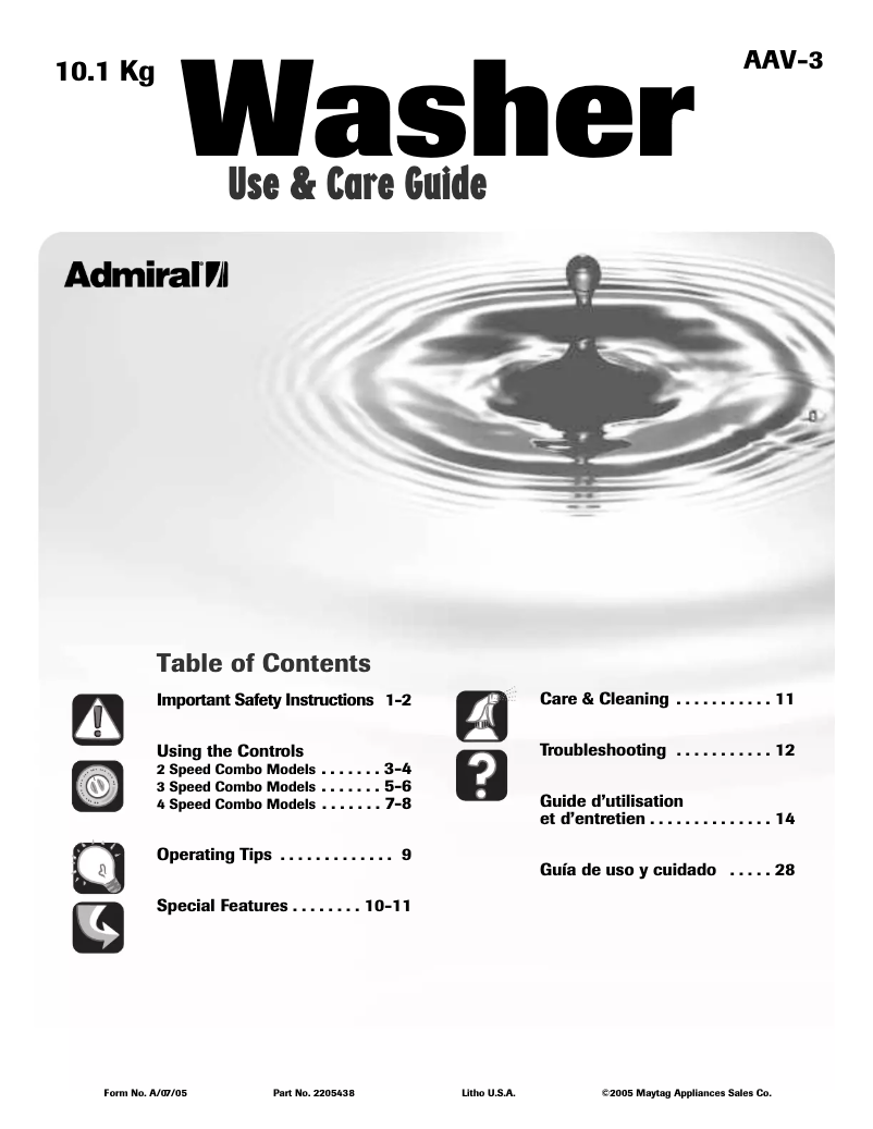 Page n°1 - Manuel utilisateur Admiral AAV7000AWW
