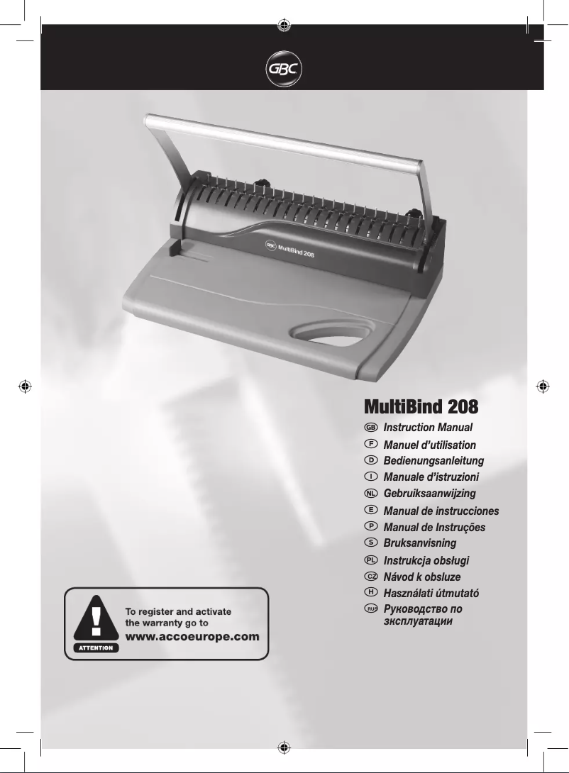 Page 1 de la notice Manuel utilisateur GBC Multibind 208