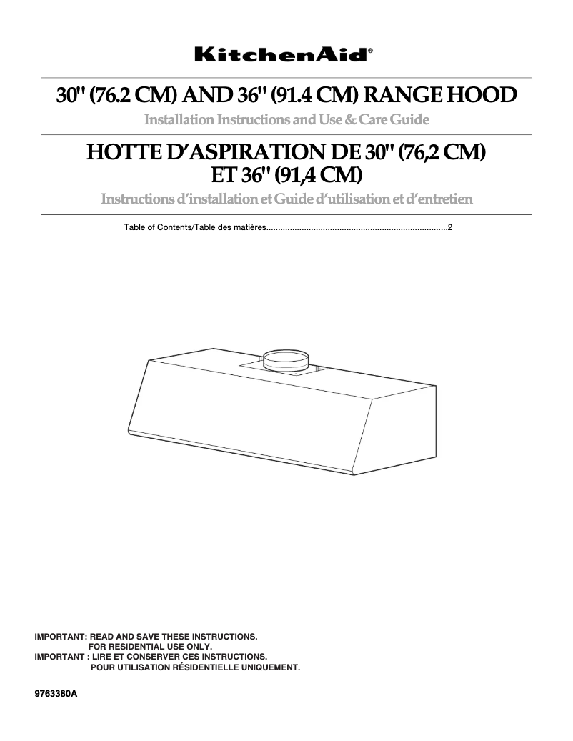 Página 1 del manual Guía de instalación KitchenAid KHTU105RSS