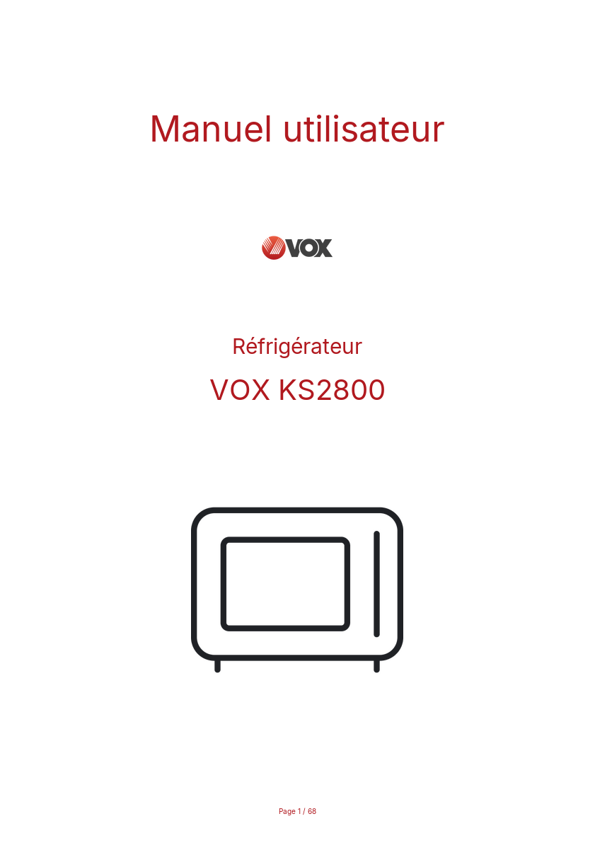 Page n°1 - Manuel utilisateur VOX KS2800
