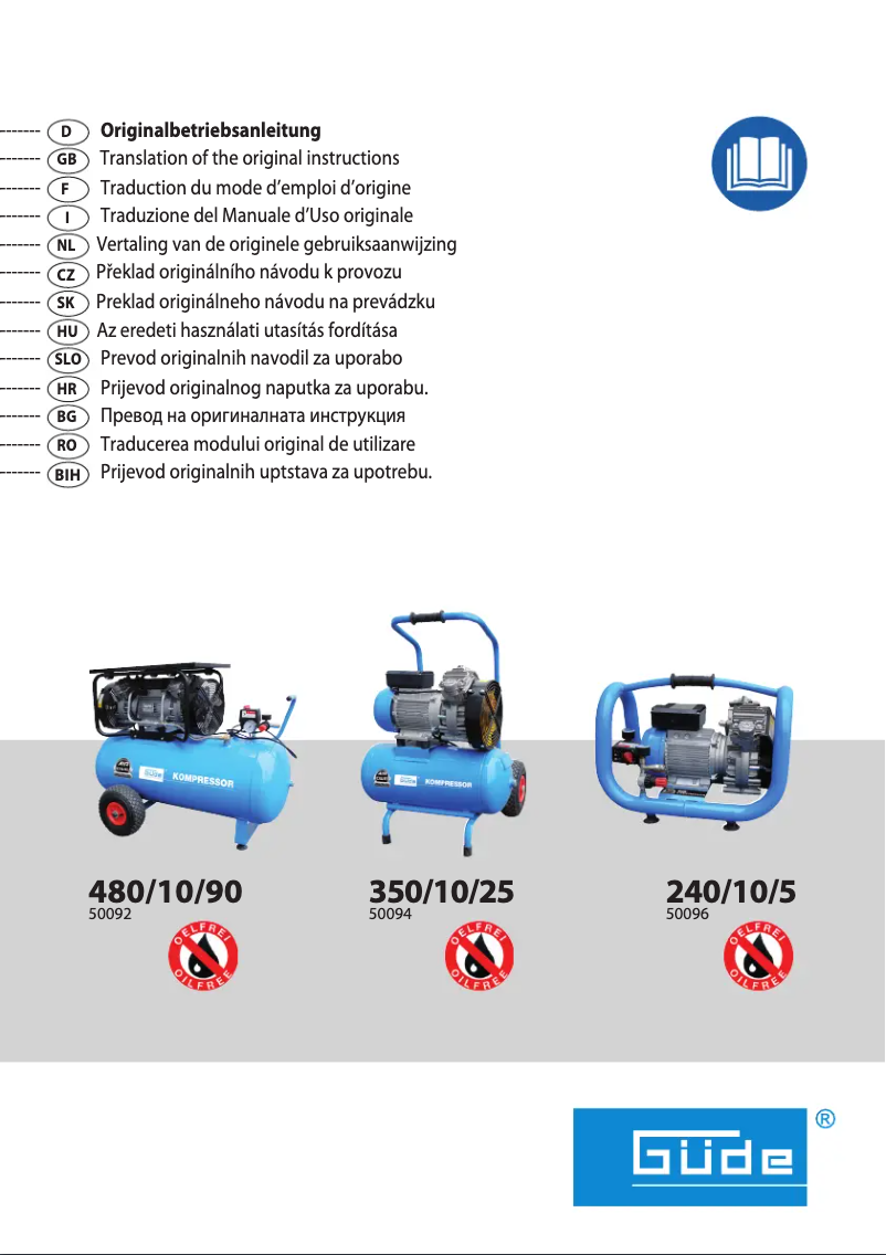 Page 1 de la notice Manuel utilisateur Güde Kompressor Airpower 350/10/25