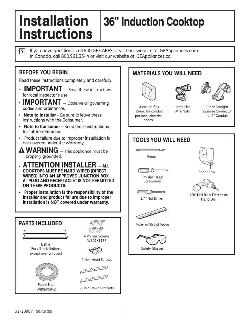 Page n°1 - Guide d'installation GE Profile PHP9036DJBB