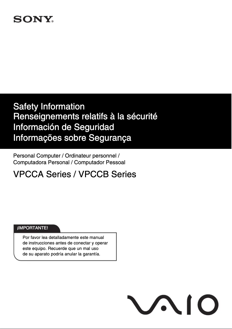 Page 1 de la notice Instructions de sécurité Sony Vaio VPCCA190X