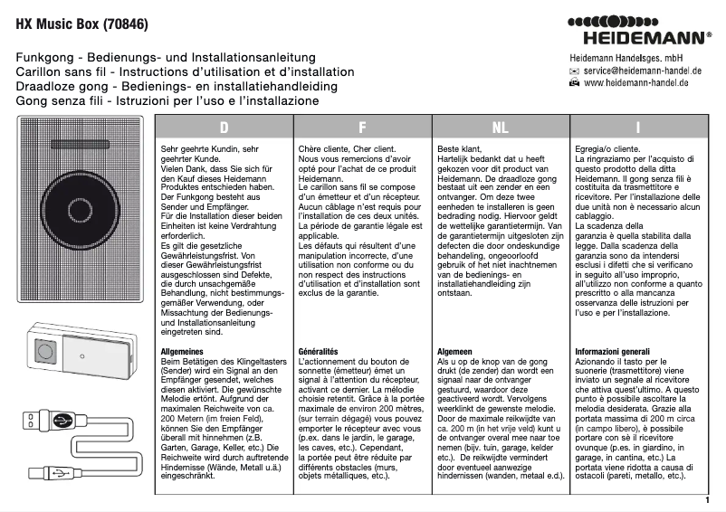 Page n°1 - Manuel utilisateur Heidemann 70846