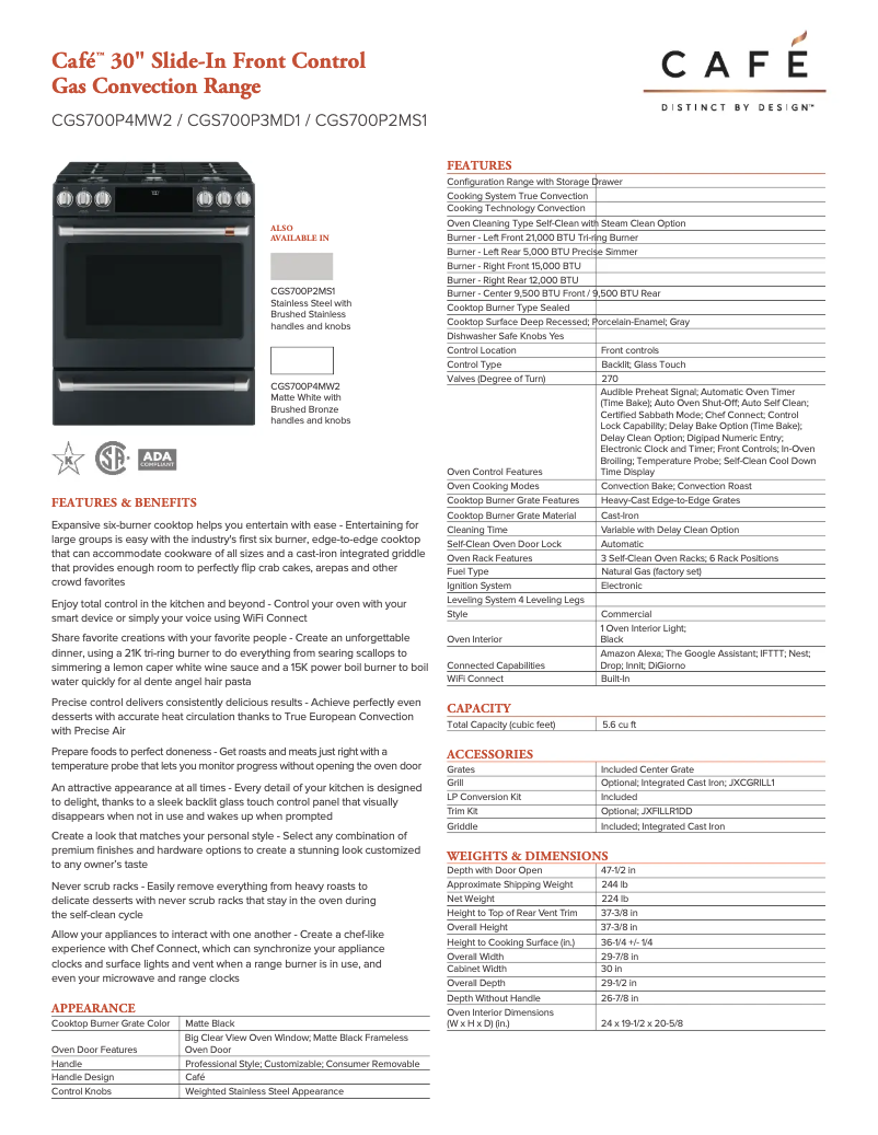 Page 1 de la notice Fiche technique GE CGS700P4MW2