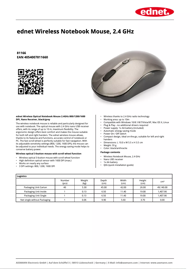 Page 1 de la notice Fiche technique Ednet 81166