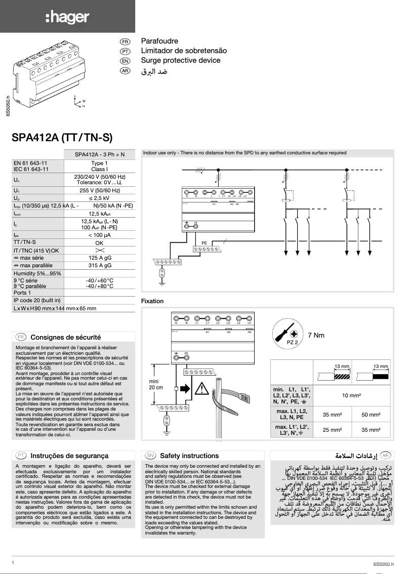 Page n°1 - Manuel utilisateur Hager SPA412A