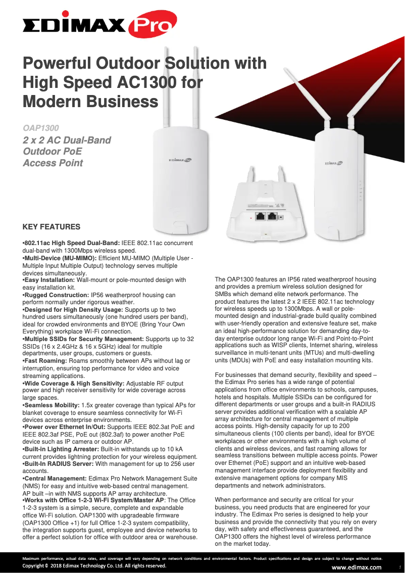 Page n°1 - Fiche technique Edimax OAP1300