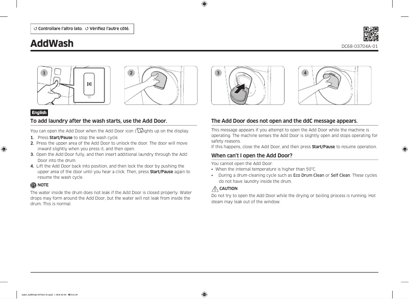 Page n°1 - Manuel utilisateur Samsung WW70K5413UX
