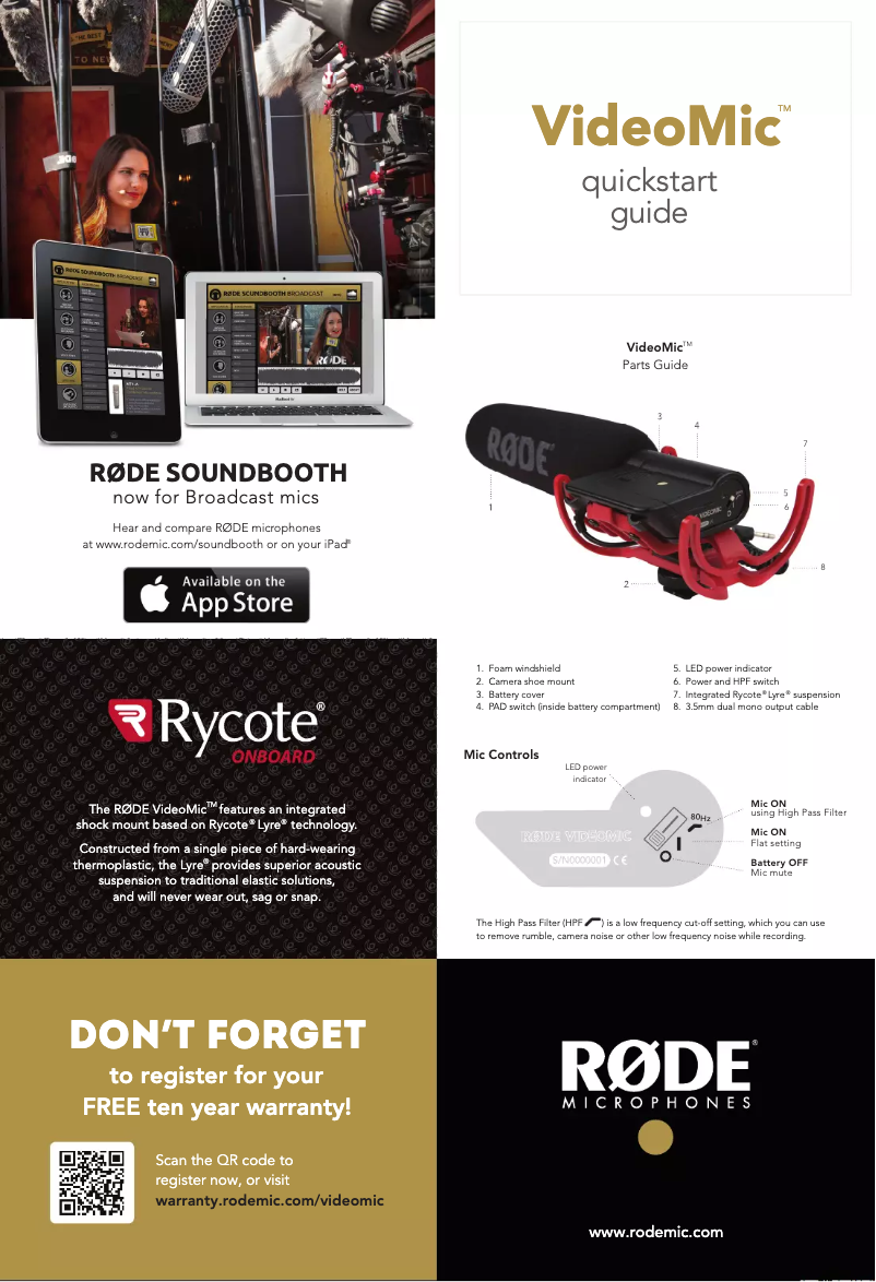 Page 1 de la notice Manuel utilisateur Røde VideoMic Rycote