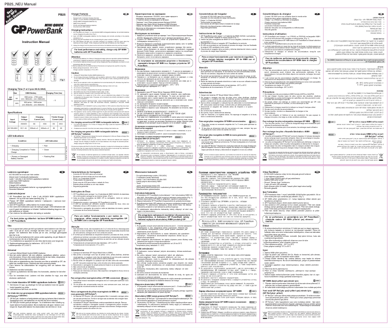 Page 1 de la notice Manuel utilisateur GP Batteries PB25