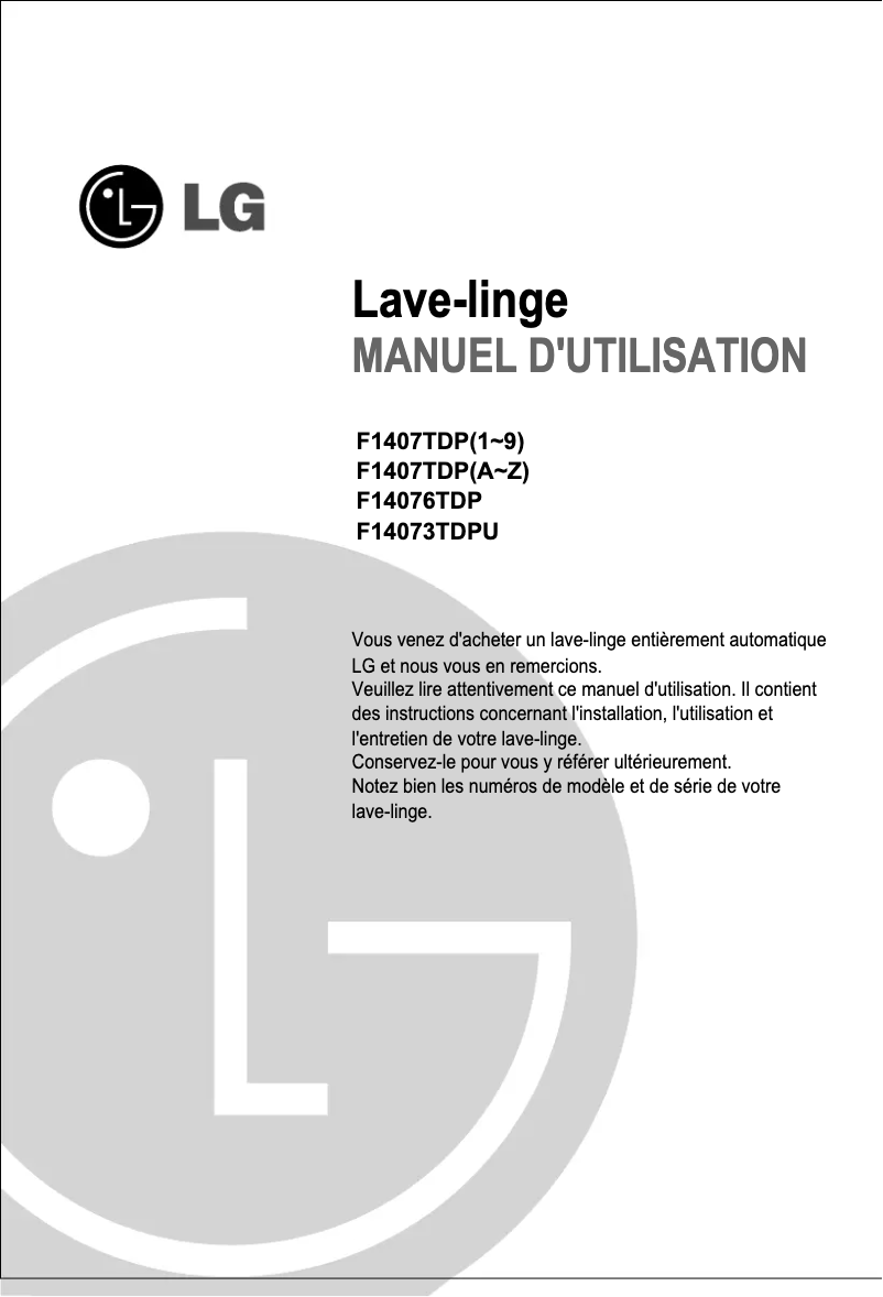 Page 1 de la notice Manuel utilisateur LG F1407TDPB