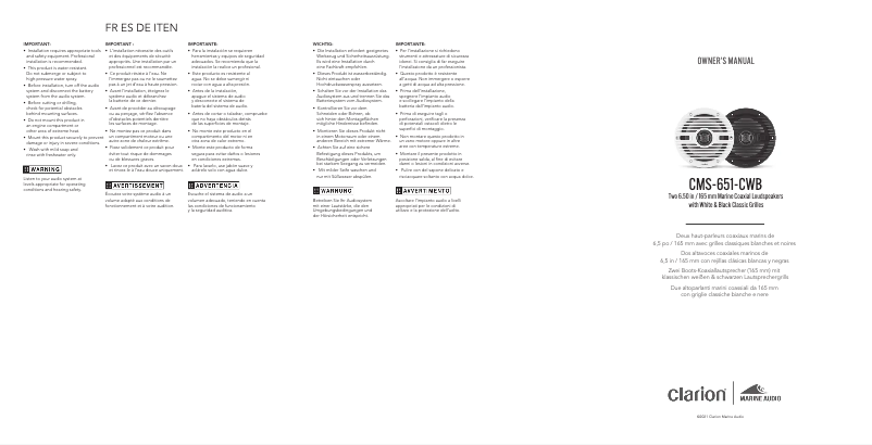 Page 1 de la notice Manuel utilisateur Clarion CMS-651-CWB