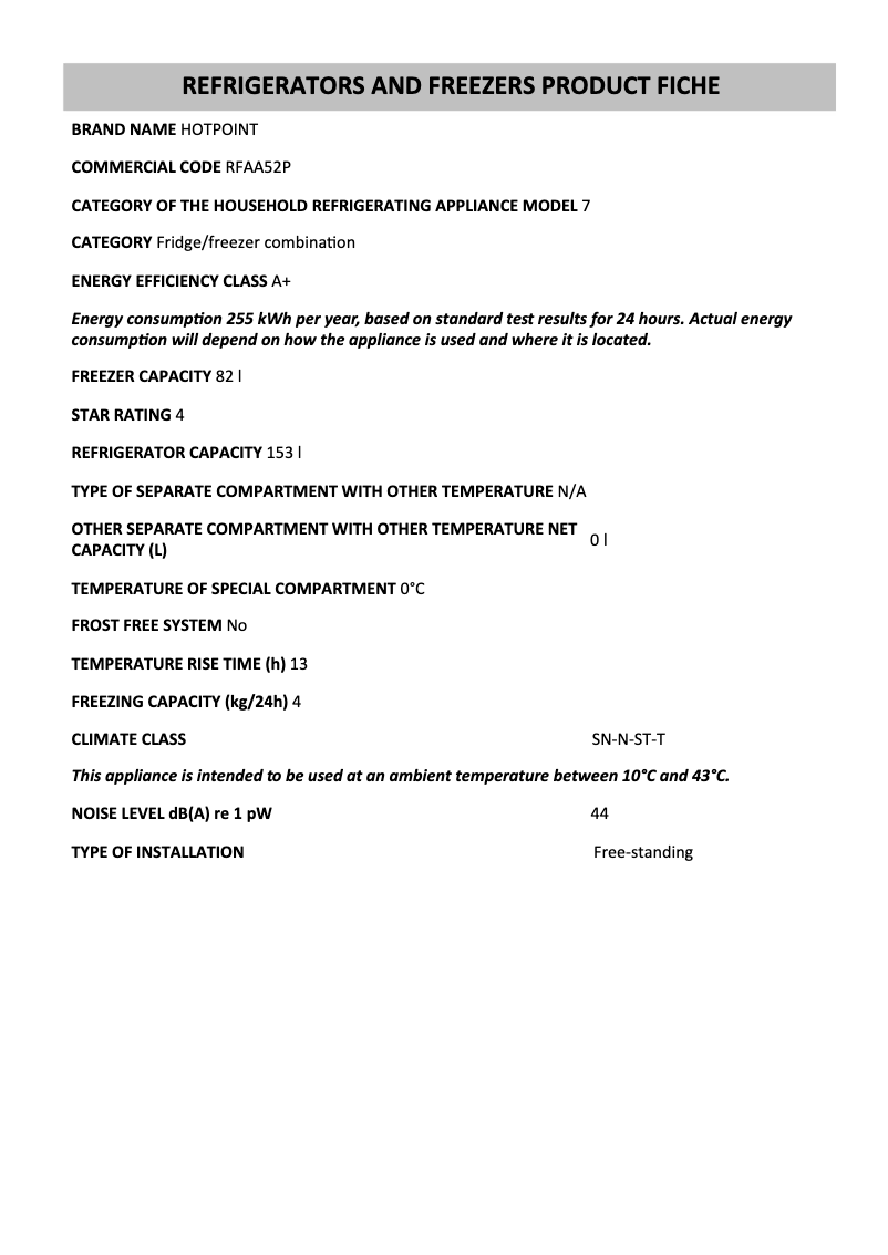 Image de la première page du manuel de l'appareil RFAA52P