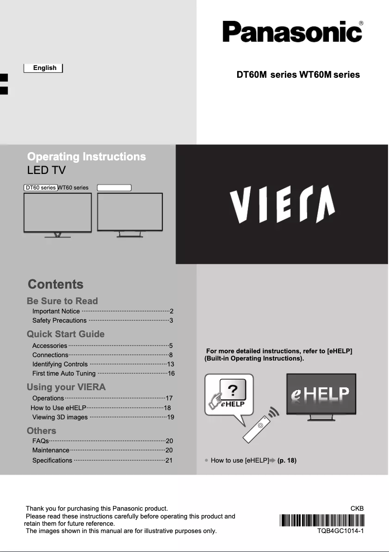 Page 1 de la notice Manuel utilisateur Panasonic Viera TH-L55DT60M