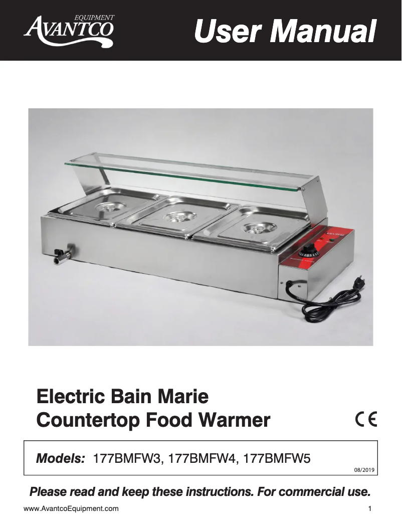 Page 1 de la notice Manuel utilisateur Avantco BMFW4