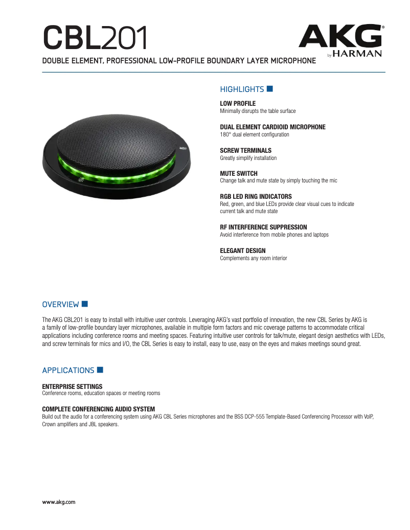 Page 1 de la notice Fiche technique AKG CBL201B