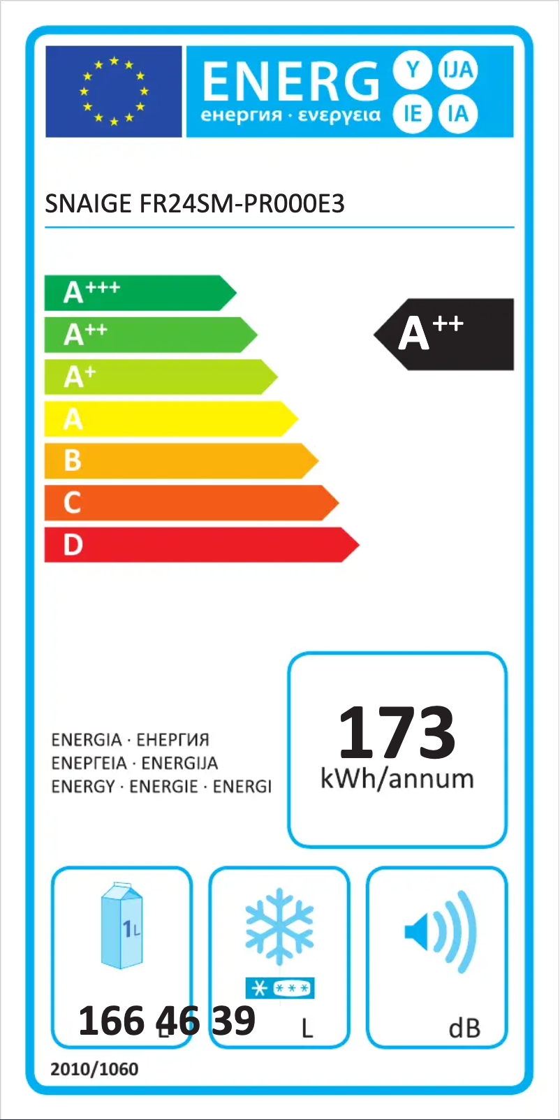 Page n°1 - Label énergétique Snaigė Retro FR24SM-PR000E3