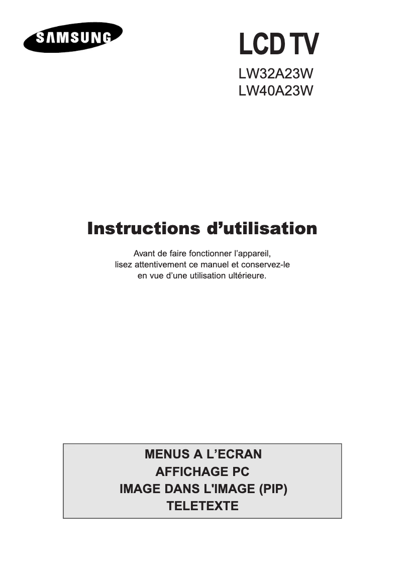 Page n°1 - Manuel utilisateur Samsung LW32A23W