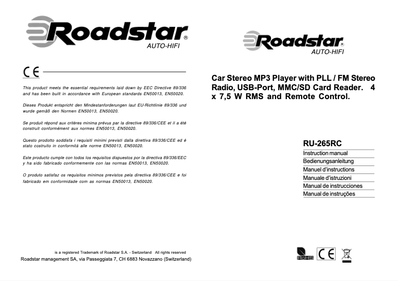 Page n°1 - Mode d'emploi Roadstar RU-265RC