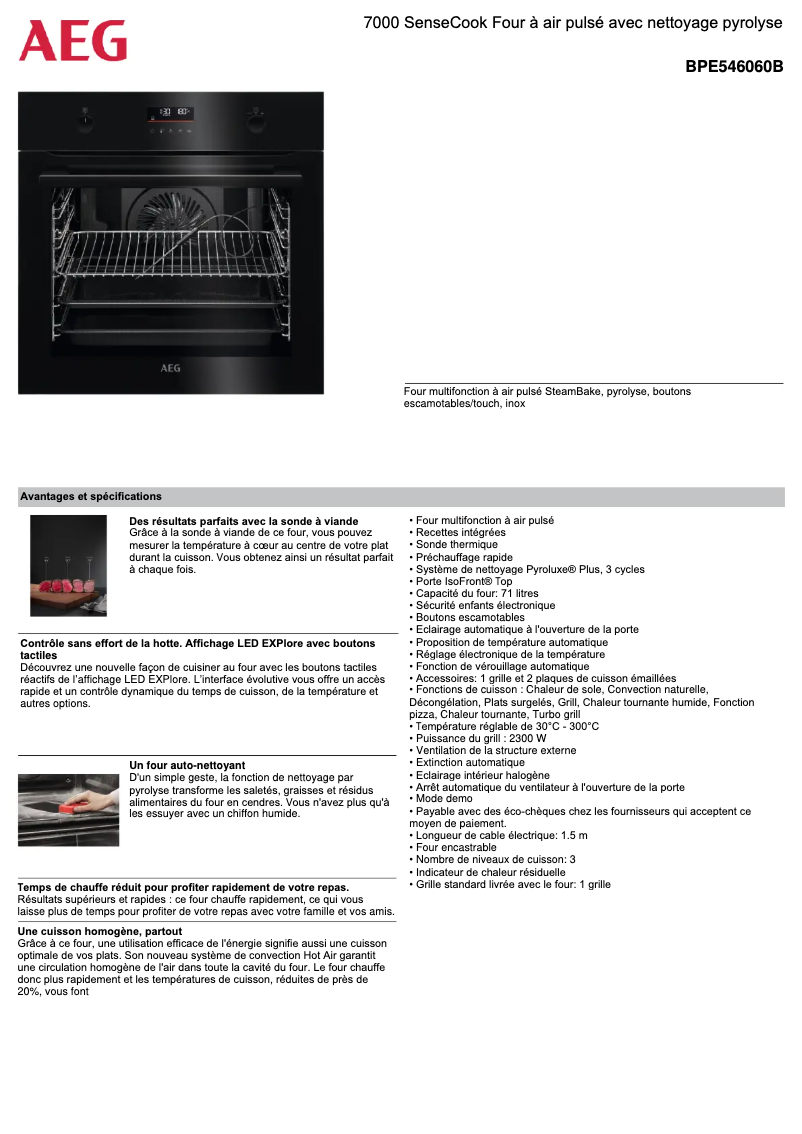Página 1 del manual Ficha técnica AEG BPE546060B