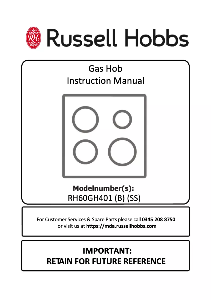 Page 1 de la notice Manuel utilisateur Russell Hobbs RH60GH401SS