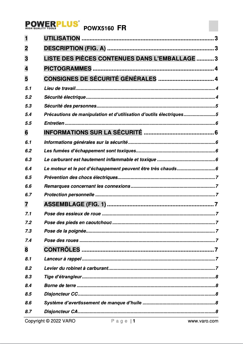 Page n°1 - Manuel utilisateur PowerPlus POWX5160