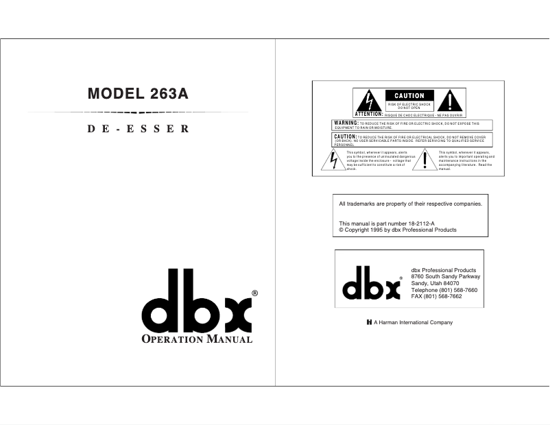 Page n°1 - Manuel utilisateur DBX 263A