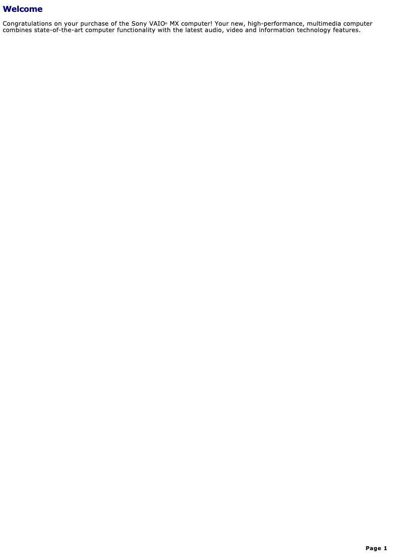 Page 1 de la notice Manuel utilisateur Sony Vaio PCV-MXS10