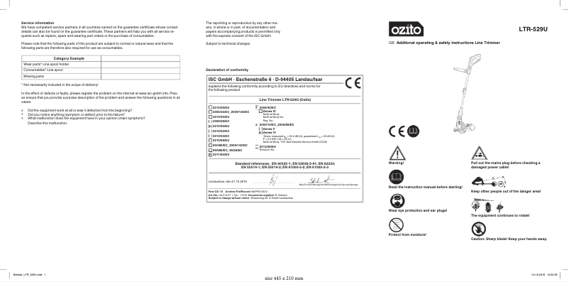 Page 1 de la notice Manuel utilisateur Ozito LTR-529U