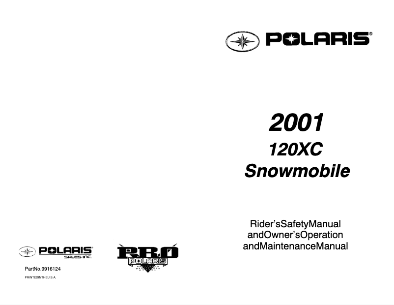Page 1 de la notice Manuel utilisateur Polaris Snowmobile 120XC (2001)