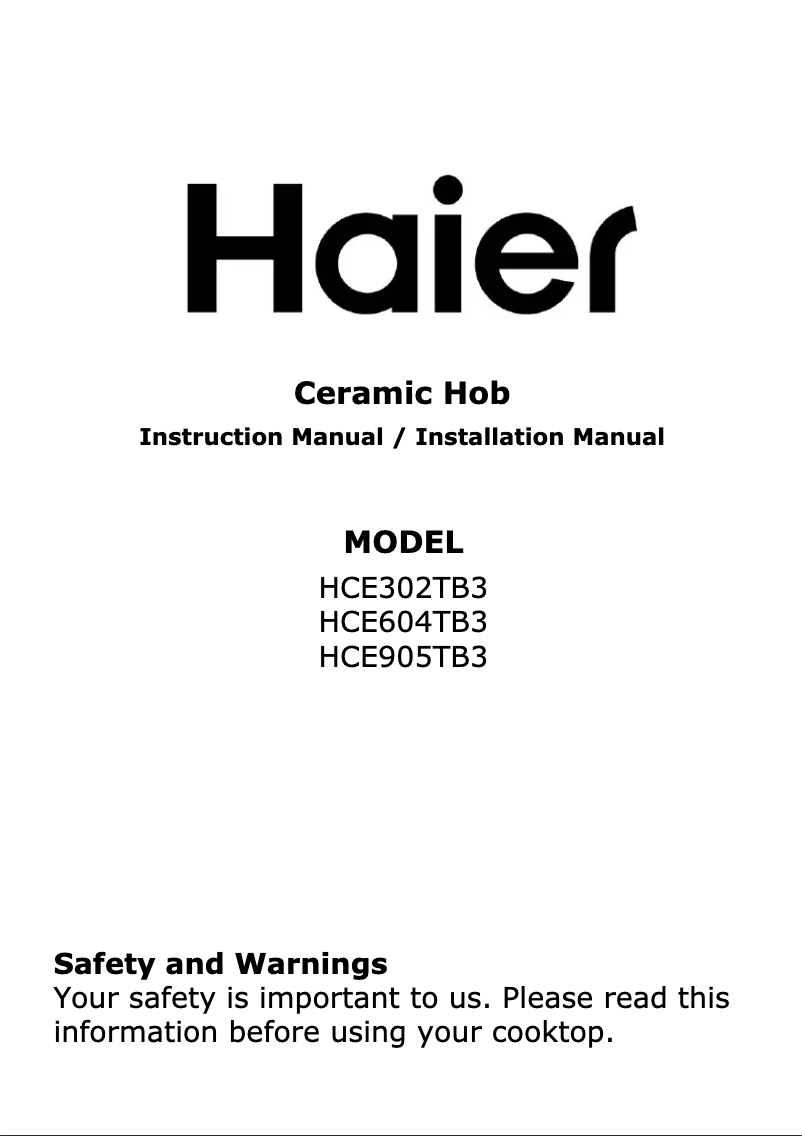 Page 1 de la notice Guide d'installation Haier HCE604TB3