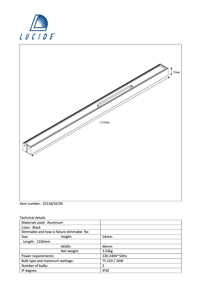 Page 1 de la notice Manuel utilisateur Lucide Lino led 23118/32/30