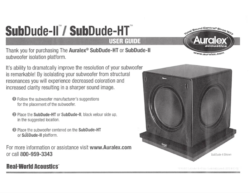 Page n°1 - Manuel utilisateur Auralex SubDude-HT