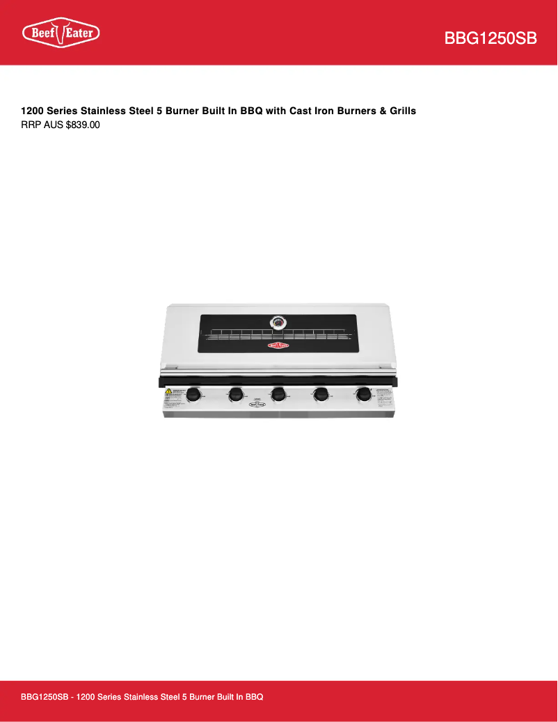 Page 1 de la notice Fiche technique BeefEater BBG1250SB