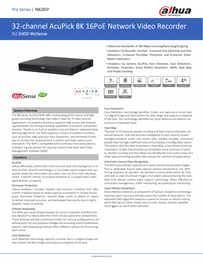 Page n°1 - Fiche technique Dahua Technology N82B5P