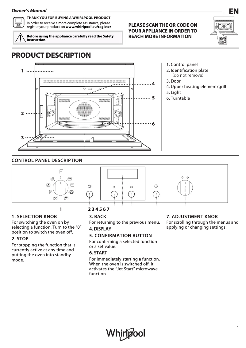 Page n°1 - Manuel d'utilisation et d'entretien Whirlpool AMW 545