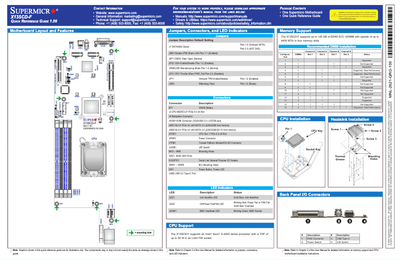 Page n°1 - Guide de démarrage rapide Supermicro X13SCD-F