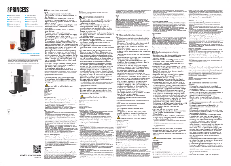 Page 1 de la notice Manuel utilisateur Princess Digital hot water dispenser 237000