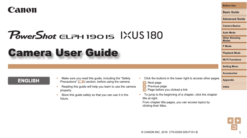 Page n°1 - Manuel utilisateur Canon Ixus 180