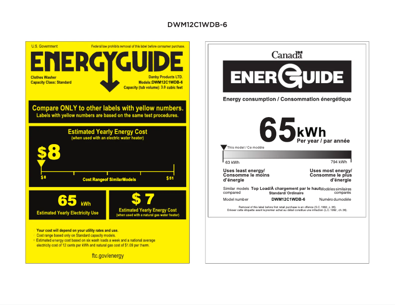 Page 1 de la notice Label énergétique Danby DWM12C1WDB-6